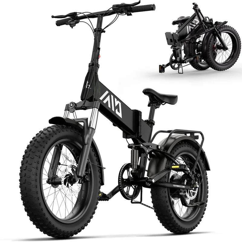418FA025-C096-05B4-ACD9-10ECF9DBDFD8 TST Electric Bike, 4.0 Fat Tire Foldable Ebike, 48V 13Ah Battery, 750W Electric Commuter Bicycle with LCD, 20" One-Step Folding Electric City Bike for Men Women, Black - Image 1